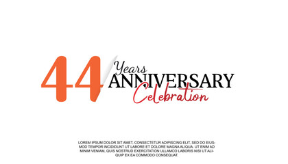 Vector 44 years anniversary logotype number with red and black color for celebration event isolated.