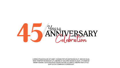 Vector 45 years anniversary logotype number with red and black color for celebration event isolated.