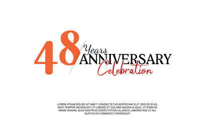 Vector 48 years anniversary logotype number with red and black color for celebration event isolated.