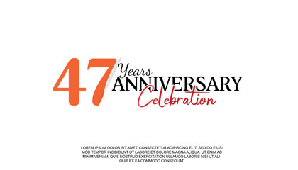 Vector 47 years anniversary logotype number with red and black color for celebration event isolated.