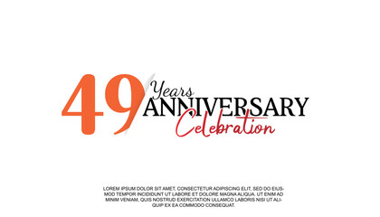 Vector 49 years anniversary logotype number with red and black color for celebration event isolated.