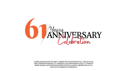 Vector 61 years anniversary logotype number with red and black color for celebration event isolated.