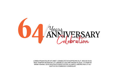 Vector 64 years anniversary logotype number with red and black color for celebration event isolated.