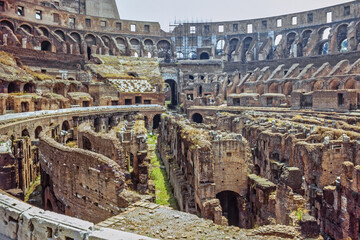 View at the hypogeum in Colosseum at Rome