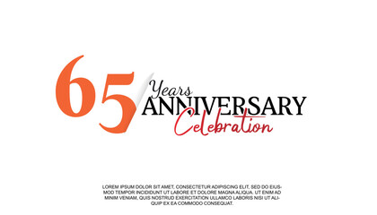 Vector 65 years anniversary logotype number with red and black color for celebration event isolated.