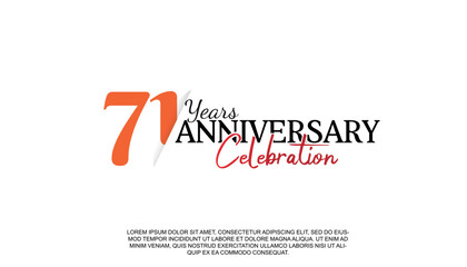 Vector 71 years anniversary logotype number with red and black color for celebration event isolated.