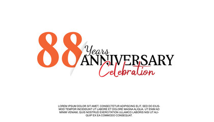 Vector 88 years anniversary logotype number with red and black color for celebration event isolated.