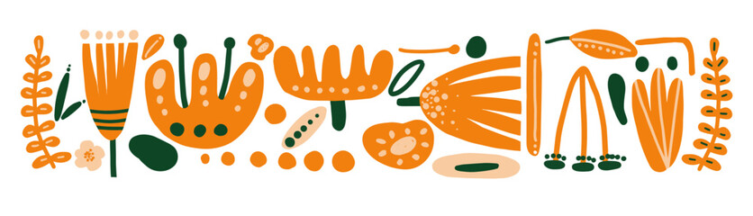 Collection of floral shapes, dots, doodles elements, lines, scribbles and objects. Contemporary collage design. Modern elements for icon, web, fabric, banner, logo, print, gift, label, advertising