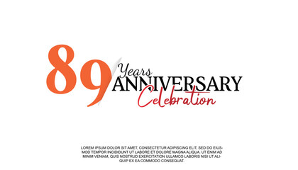 Vector 89 years anniversary logotype number with red and black color for celebration event isolated.
