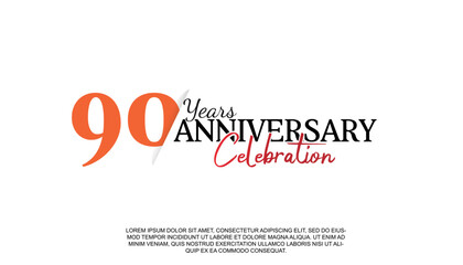 Vector 90 years anniversary logotype number with red and black color for celebration event isolated.