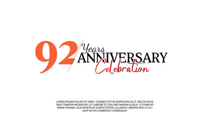 Fototapeta na wymiar Vector 92 years anniversary logotype number with red and black color for celebration event isolated.
