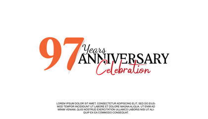 Vector 97 years anniversary logotype number with red and black color for celebration event isolated.