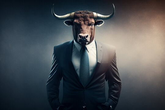 Bull of Wall Street, confident investor in a form of a bull, ai generative