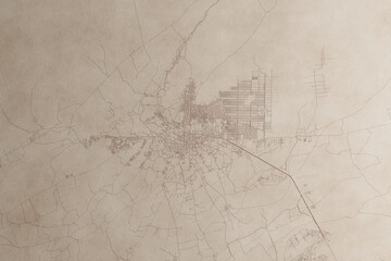 Map of Kandahar (Afghanistan) on an old vintage sheet of paper. Retro style grunge paper with light coming from right. 3d render