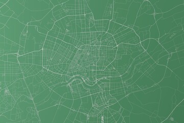 Stylized map of the streets of Shenyan (China) made with white lines on green background. Top view. 3d render, illustration