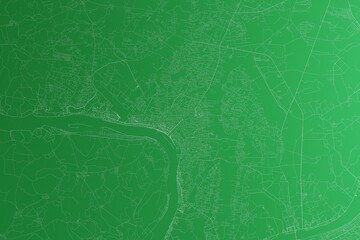 Map of the streets of Vientiane (Laos) made with white lines on green paper. Rough background. 3d render, illustration