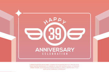 Fototapeta premium 39th year anniversary design letter with wing sign concept template design on pink background