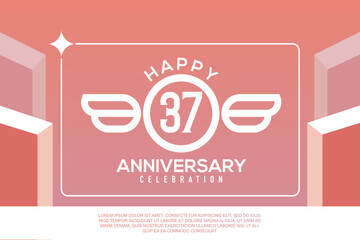37th year anniversary design letter with wing sign concept template design on pink background