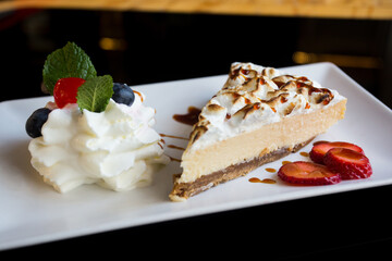 Lemon Pie or Lemon tart is a tart formed by a shortcrust pastry or puff pastry base that is filled with lemon cream. This pie is often topped with a meringue, resulting in lemon meringue pie.