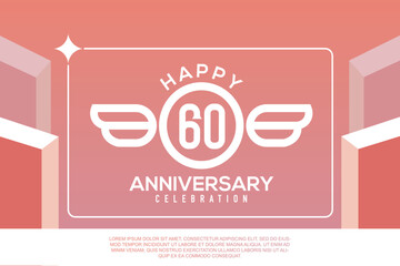60th year anniversary design letter with wing sign concept template design on pink background