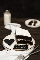 Chocolate sponge cake with whipped cream