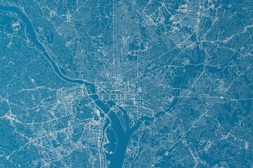 Map of the streets of Washington (DC, USA) made with white lines on blue background. 3d render, illustration - obrazy, fototapety, plakaty