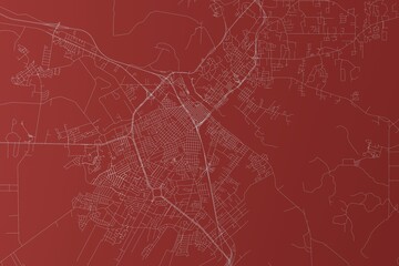 Map of the streets of Alexandria (Louisiana, USA) made with white lines on red background. Top view. 3d render, illustration