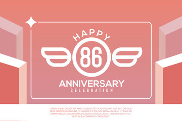 86th year anniversary design letter with wing sign concept template design on pink background