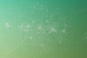 Obraz premium Map of the streets of Lansing (Michigan, USA) made with white lines on yellowish green gradient background. Top view. 3d render, illustration
