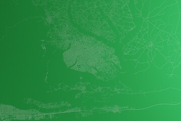 Map of the streets of Porto Novo (Benin) made with white lines on green paper. Rough background. 3d render, illustration