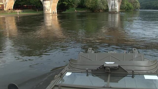 onboard of military floating amphibious vehicle GPA