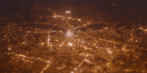 Street lights map of Hartford (Connecticut) with tilt-shift effect, view from west. Imitation of macro shot with blurred background. 3d render, selective focus