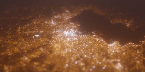 Street lights map of Tokyo (Japan) with tilt-shift effect, view from west. Imitation of macro shot with blurred background. 3d render, selective focus