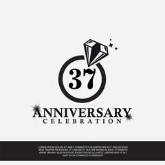 37th year anniversary celebration logo with black color wedding ring vector abstract design 