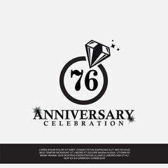 76th year anniversary celebration logo with black color wedding ring vector abstract design 