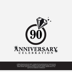 90th year anniversary celebration logo with black color wedding ring vector abstract design 