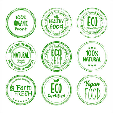 Collection of Ecology farm bio food vector green premium badges  