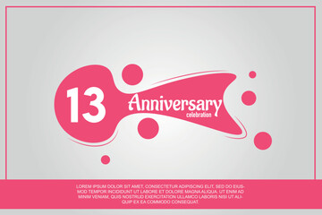 13th year anniversary celebration logo with pink color design with pink color bubbles on gray background vector abstract illustration 
