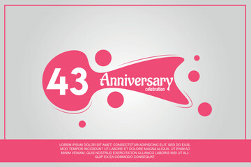43rd year anniversary celebration logo with pink color design with pink color bubbles on gray background vector abstract illustration 
