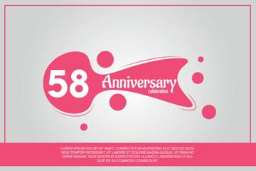 58th year anniversary celebration logo with pink color design with pink color bubbles on gray background vector abstract illustration 