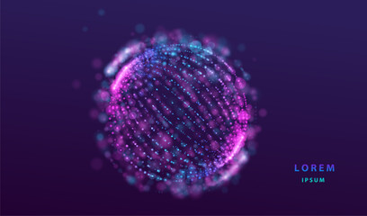 Futuristic ai tech particles dotted glowing abstract background. Neon splash globe sphere shapes design. Big data technology and science vector. - 572564855
