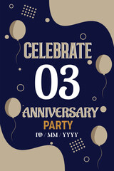 Vector 03rd years anniversary design for greeting invitation  with balloon  elegant design template.