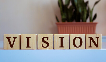 Vision word background on wood blocks