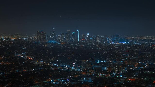 Timelapse of Los Angeles at night. Big city in the USA