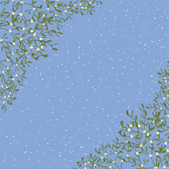 Pattern with mistletoe on a blue background