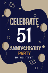 Vector 51st years anniversary design for greeting invitation  with balloon  elegant design template.