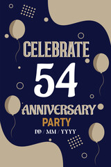 Vector 54th years anniversary design for greeting invitation  with balloon  elegant design template.