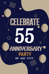 Vector 55th years anniversary design for greeting invitation  with balloon  elegant design template.