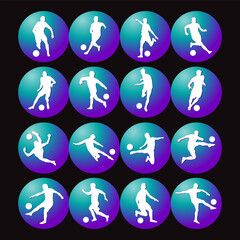 silhouettes of soccer players with the ball