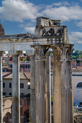 Forum Roman, view of Temple of Vespasian and Titus and Temple of Saturn, Rome, Italy